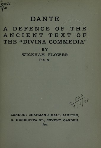 Cover for Dante, a defence of the ancient text of the "Divina Commedia."