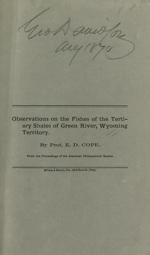 Cover for Observations on the fishes of the tertiary shales of Green River, Wyoming Territory