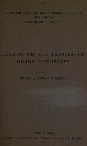 Cover for Crescas on the problem of divine attribures.