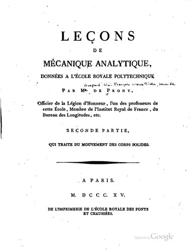 Cover for Leçons de mécanique analytique données a l'École royale polytechnique