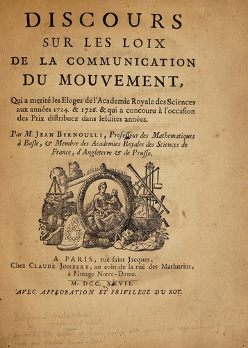 Cover for Discours sur les loix de la communication du mouvement