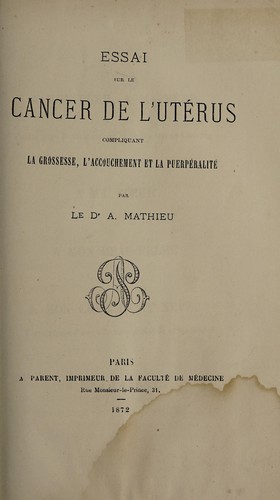 Cover for Essai sur le cancer de l'utérus
