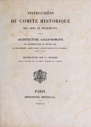 Cover for Instructions du Comité historique des arts et monuments