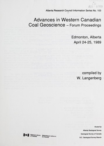 Cover for Advances in western Canadian coal geoscience