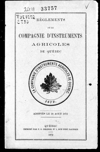 Cover for Règlements de la Compagnie d'instruments agricoles de Québec