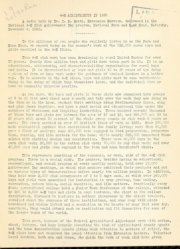Cover for 4-H achievements in 1933