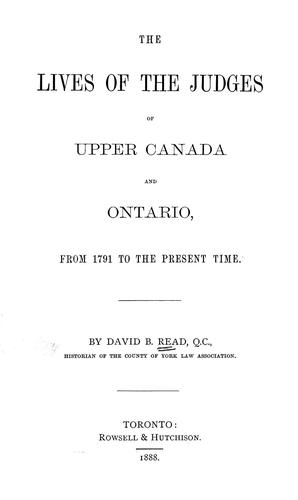 Cover for The lives of the judges of Upper Canada and Ontario