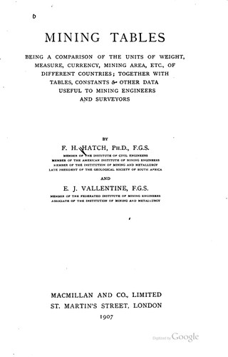 Cover for Mining Tables: Being a Comparison of the Units of Weight, Measure, Currency ...
