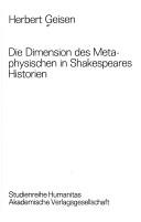Cover for Die Dimension des Metaphysischen in Shakespeares Historien.