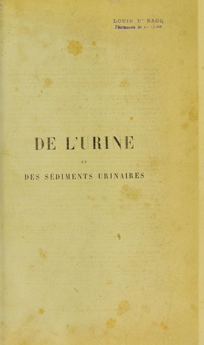 Cover for De l'urine et des sédiments urinaires