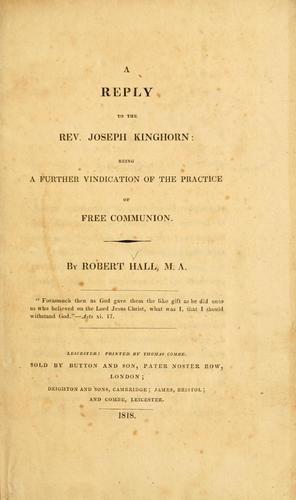 Cover for A reply to the Rev. Joseph Kinghorn