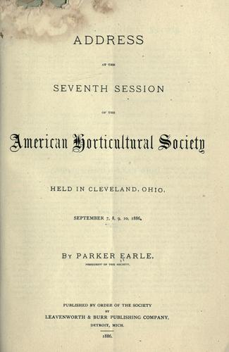 Cover for Address at the seventh session of the American Horticultural Society