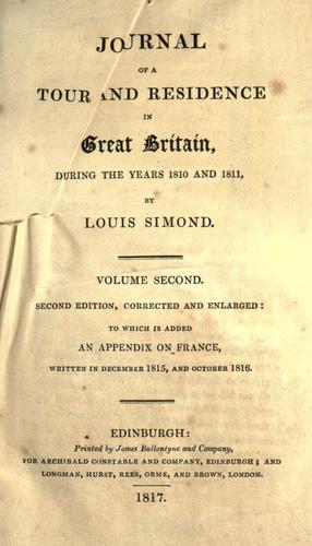 Cover for Journal of a tour and residence in Great Britain, during the years 1810 and 1811