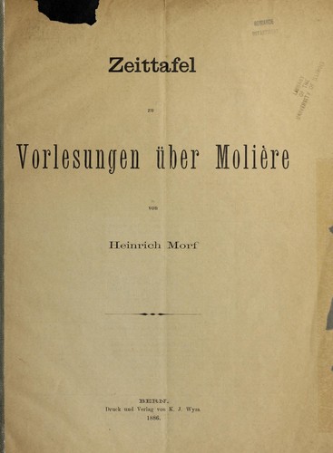 Cover for Zeittafel zu vorlesungen über Molière