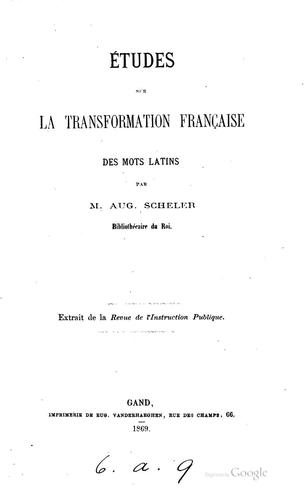 Cover for Etudes sur la transformation française des mots latins