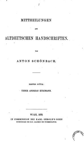 Cover for Mittheilungen aus altdeutschen Handschriften