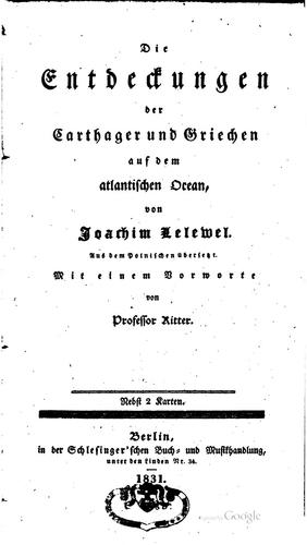 Cover for Die Entdeckungen der Carthager und Griechen auf dem Atlantischen Ocean