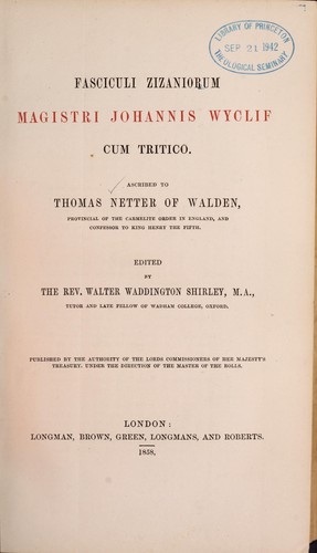Cover for Fasciculi Zizaniorum magistri Johannis Wyclif cum tritico