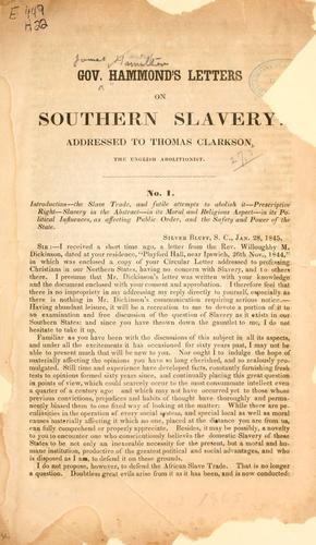 Cover for Gov. Hammond's letters on southern slavery