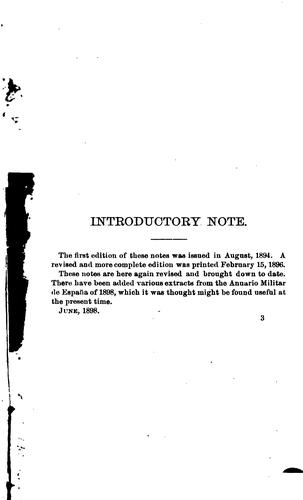 Cover for Notes and Tables on Organization and Establishement of the Spanish Army in the Peninsula and ...