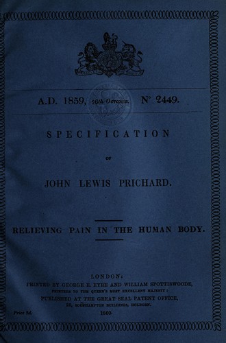 Cover for Specification of John Lewis Prichard