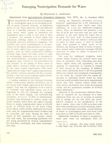 Cover for Emerging nonirrigation demands for water