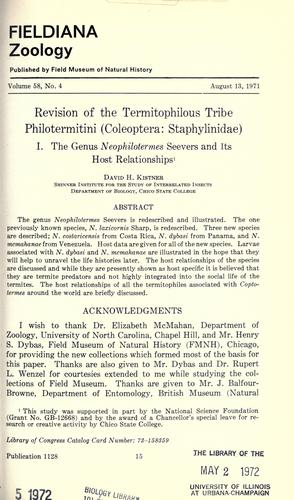 Cover for Revision of the termitophilous tribe Philotermitini (Coleoptera: Staphylinidae)