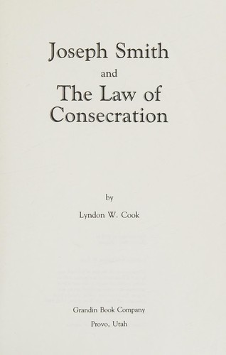 Cover for Joseph Smith and the Law of Consecration