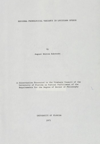 Cover for Regional phonological variants in Louisiana speech