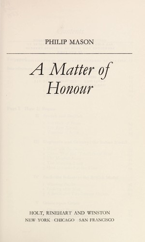 Cover for A matter of honour.