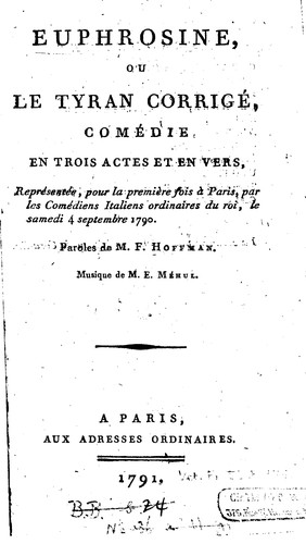 Cover for Euphrosine, ou Le tyran corrigé: comédie, en trois actes et en vers