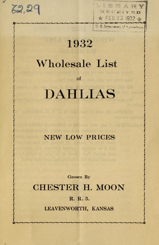 Cover for 1932 wholesale price list of dahlias, new low prices