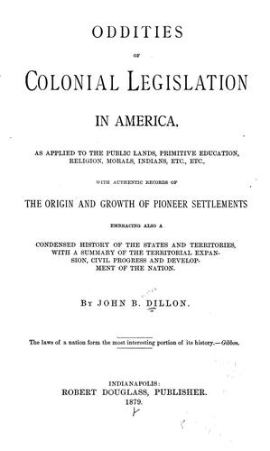 Cover for Oddities of colonial legislation in America
