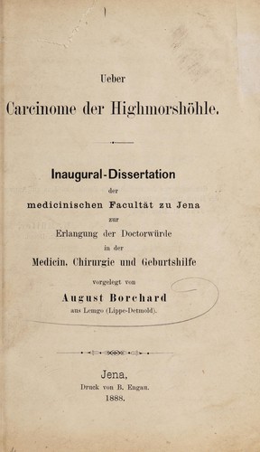 Cover for Ueber Carcinome der Highmorshöhle ...