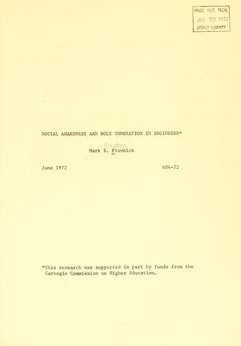 Cover for Social awareness and role innovation in engineers
