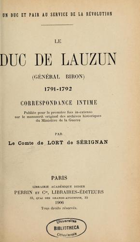Cover for Le Duc de Lauzun (général Biron) 1791-1792