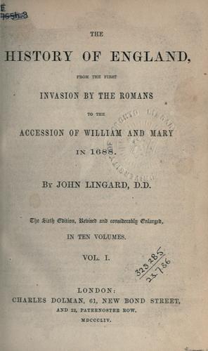 Cover for history of England, from the first invasion by the Romans to the accession of William and Mary in 1688.