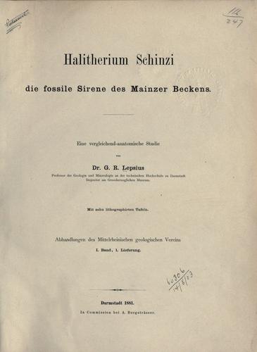 Cover for Halitherium Schinzi, die fossile Sirene des Mainzer Beckens.