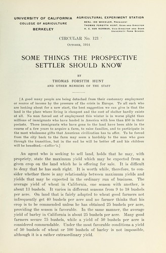 Cover for Some things the prospective settler should know
