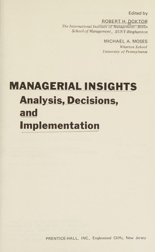 Cover for Managerial insights: analysis, decisions, and implementation.
