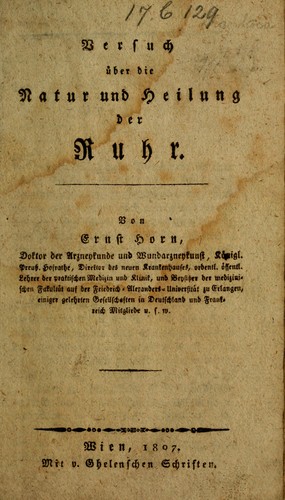 Cover for Versuch über die Natur und Heilung der Ruhr
