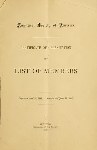 Cover for Certificate of organization and list of members