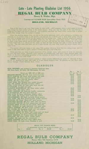Cover for Late-late planting gladiolus list 1956