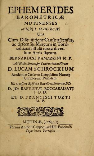 Cover for Ephemerides barometricae Mutinenses anni M.DC.XCIV