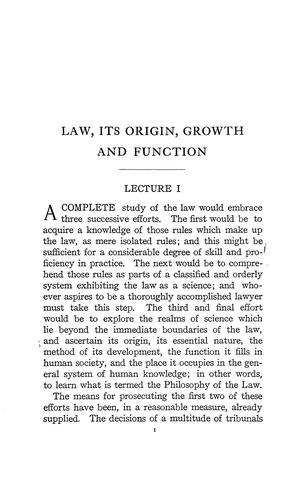 Cover for Law, its origin, growth and function