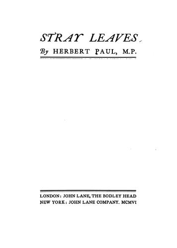 Cover for Stray leaves