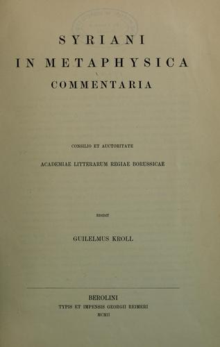 Cover for In Metaphysica commentaria ...