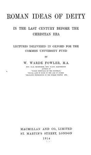 Cover for Roman ideas of deity in the last century before the Christian era