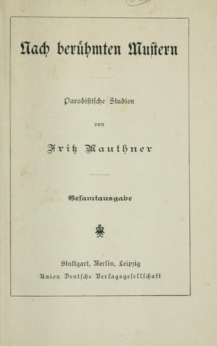 Cover for Nach berühmten Mustern