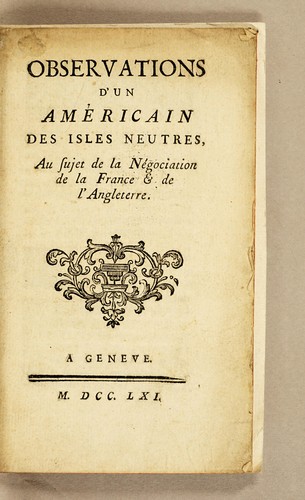 Cover for Observations d'un Américain des Isles neutres